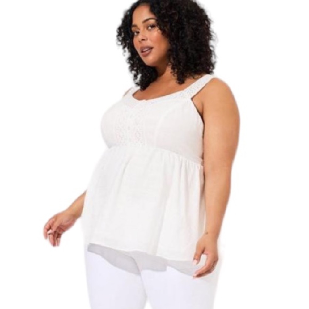 Babydoll Cotton Window Pane Button Front Tank - Picture 2 of 4